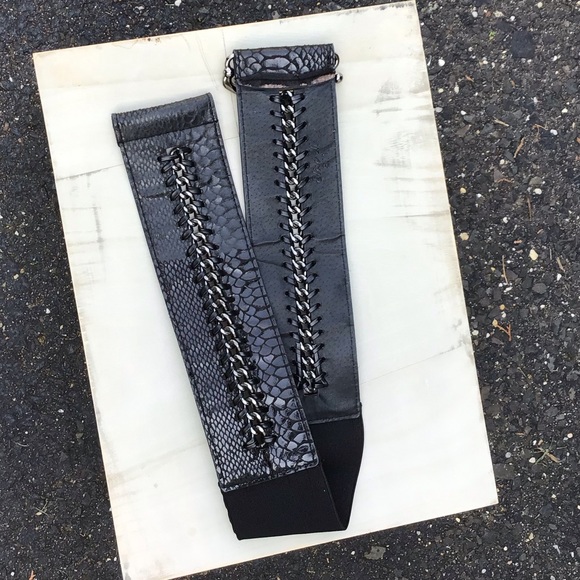 Black woven braided leather silver buckle OS - Picture 2 of 4